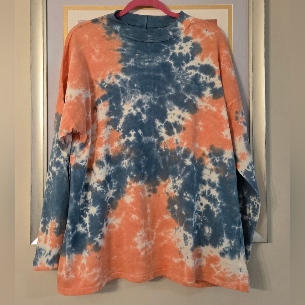 We The Free  Free People Mock Neck Long Sleeve Tye Dye Cotton Top. Free People